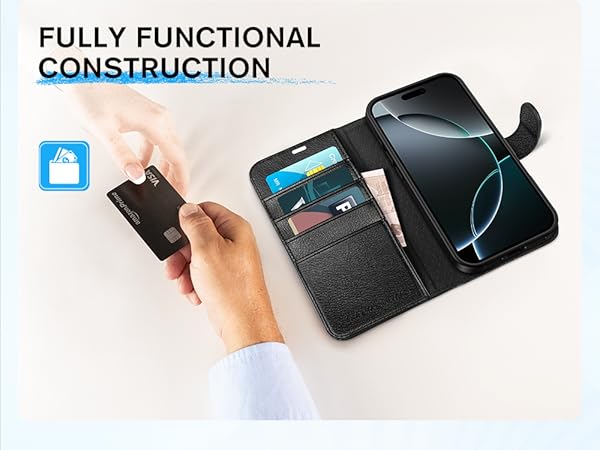 TUCCH Case Wallet for iPhone 16, [TPU Shockproof Shell], Kickstand PU Leather Stand Protective Cover