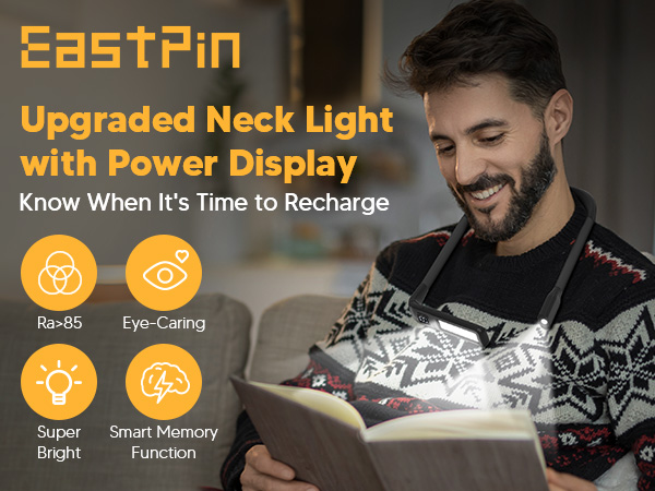Reading Light Book Lovers Gifts: Upgraded Neck Light with Power Display &amp;amp; Timer