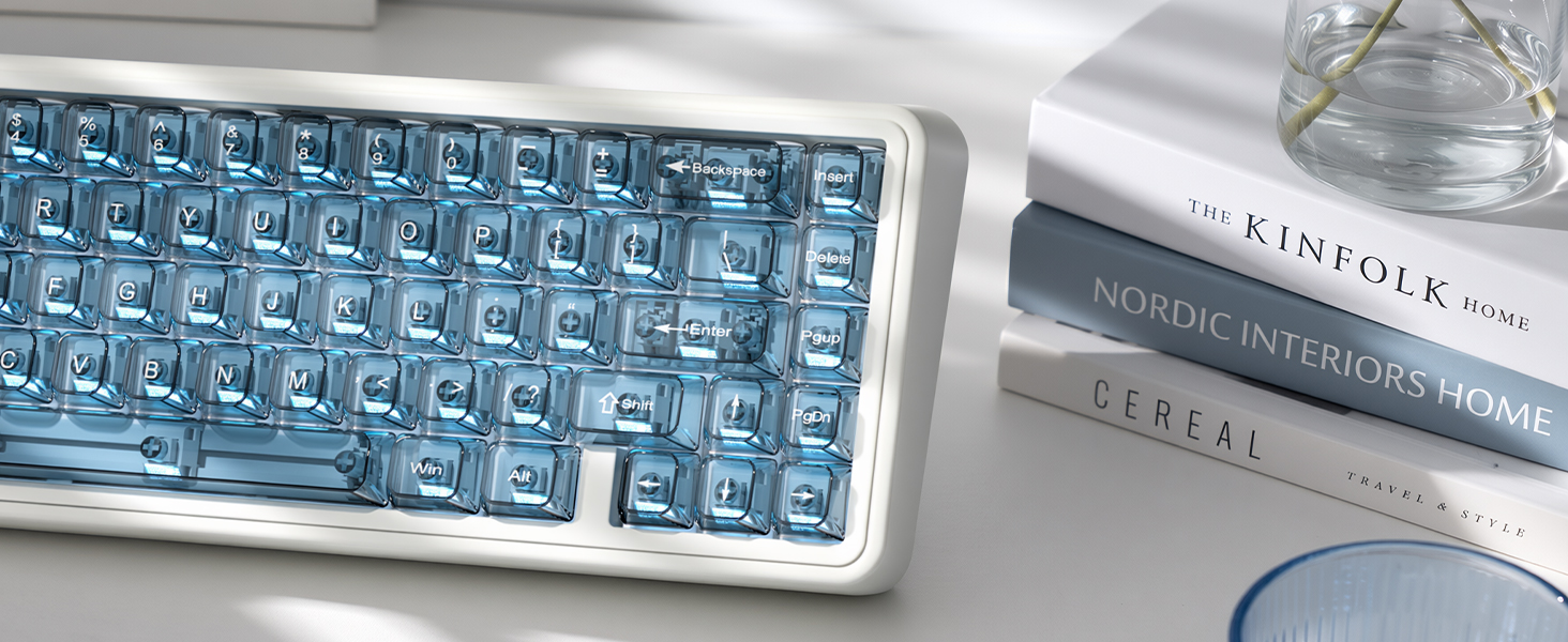 Blue Clear keycaps,Transparent Keyboard keycaps,Jelly Key caps Set,Shine Through keycap,MDA Profile