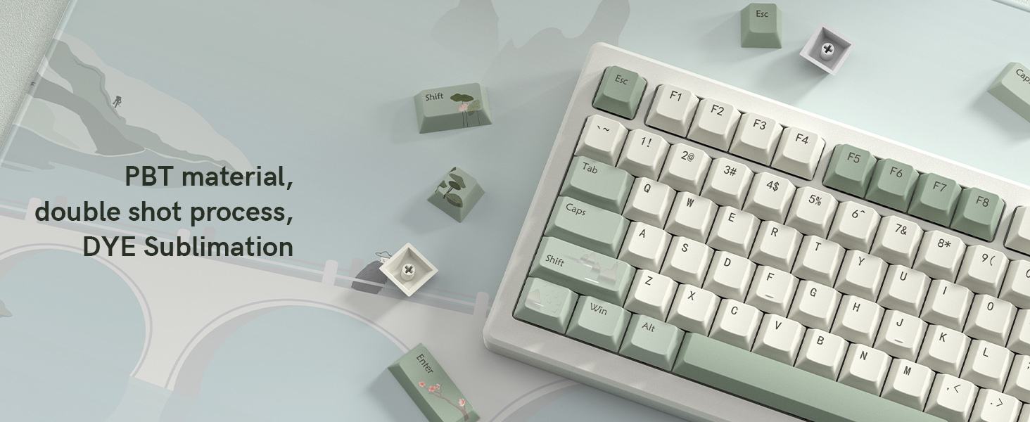womier Matcha Green keycaps,dye sublimation keycap 60 75 percent
