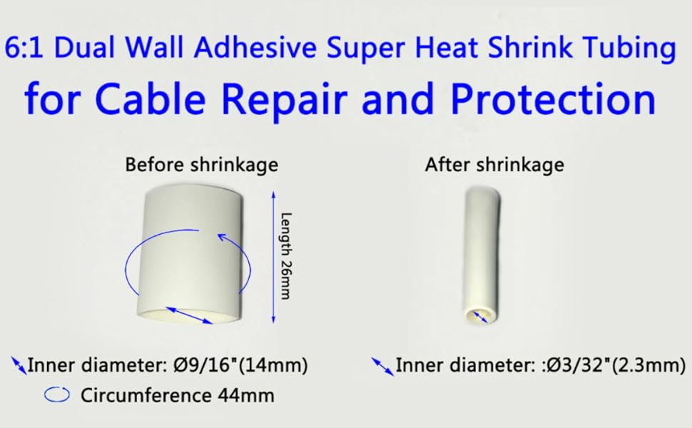 Wire Repair,Cable protection 6:1 Dual Wall Adhesive Super Heat Shrink Tubing