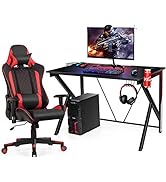 Tangkula Gaming Desk and Gaming Chair Combo Set, Computer Desk and Racing Office Chair Set w/Cup ...