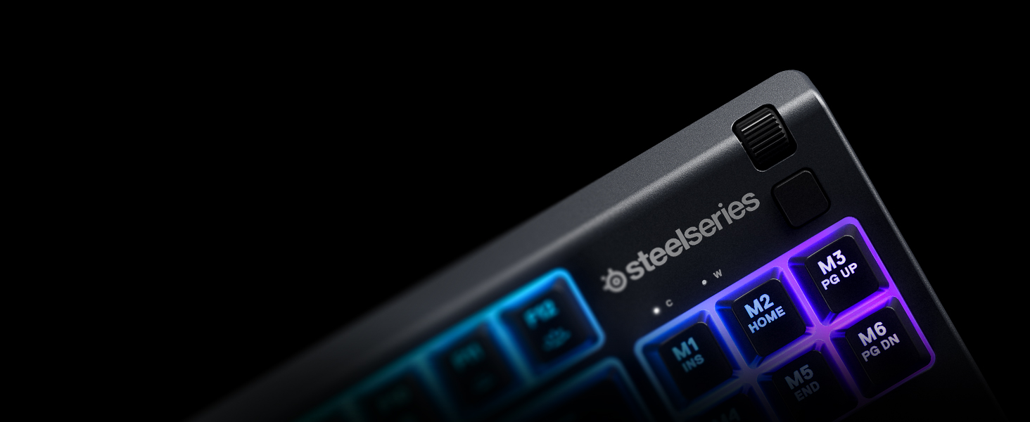 - Apex 3 underside displaying three channel options for the cable to exit the keyboard