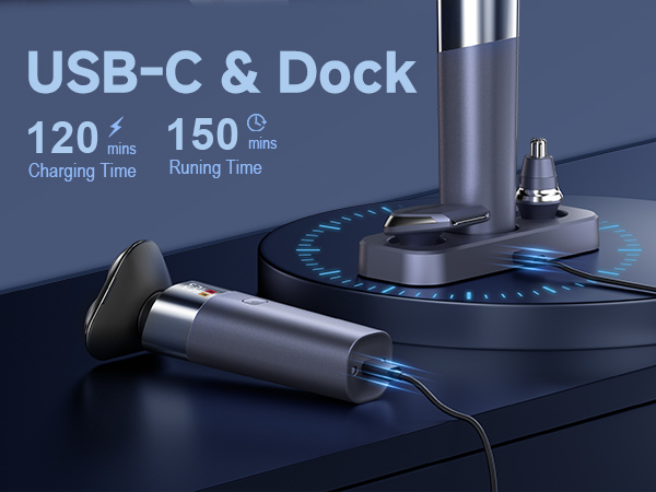 Electric Razor for men,Rechargeable 3-in-1 Electric Shaver,USB-C Fast Charging,Dock Charging,LED