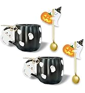 Domini 12.67 oz Halloween Matte pumpkin shape ghost pattern Coffee Mug(set of 2) - Cute Ceramic C...