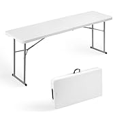 Byliable Folding Table 6FT Narrow Portable Foldable Plastic Heavy Duty Long Table, Fold-in-Half w...