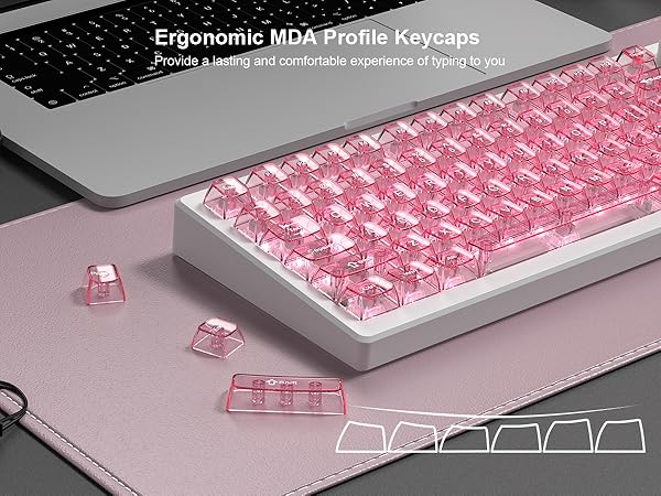 womier Pink keycaps Clear,Crystal jellyTransparent Keyboard keycaps 60 75 100 Percent,MDA Profile
