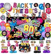 80s Party Decorations Includes Backdrop, Banner, Hanging Swirls, Foil &amp; Latex Balloons, Cake &amp; Cu...