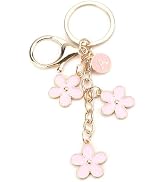 SHTALHST Flower Initial Keychains Letter Keyring for Women Pink Flower Key Charm for Bag Cute Key...