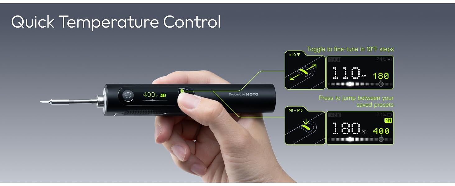 Quick Temperature Control Toggle to fine-tune in 10°F/5°C steps Press to jump between saved presets.