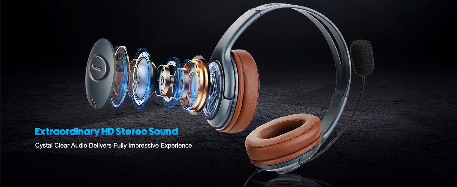 Wired Stereo Headset USB-C, Wired headphones for Laptop