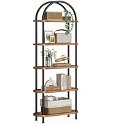 HOOBRO 5 Tier Open Bookshelf, Industrial Arched Bookcase Display Shelf Racks, Wooden Bookcase Sto...