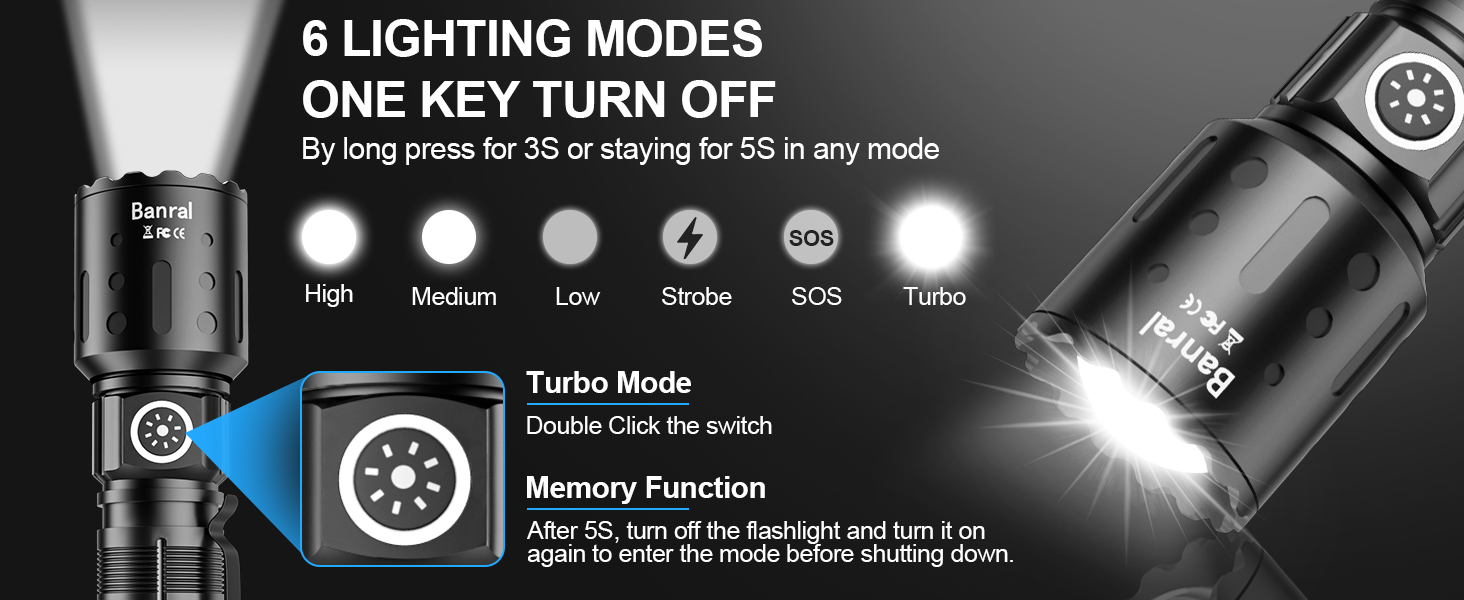 6 LIGHTING MODES AND ONE KEY TURN OFF
