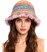 Amamcy Women's Colorful Crochet Bucket Hat Bohemian Colorful Striped Knit Hat for Women Fuzzy Ruf...