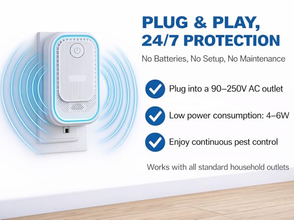 Plug-in Pest Repeller, easy to use, 24/7 home protection