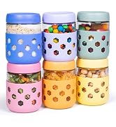 Gemice 16 oz Overnight Oats Containers with Lids and Colorful Sleeves, 6-Pack Airtight Glass Chia...