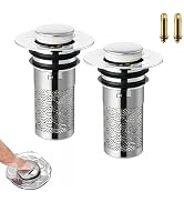 Universal Pop-Up Bathroom Sink Stopper, Stainless Steel Drain Strainer with Removable Filter Bask...