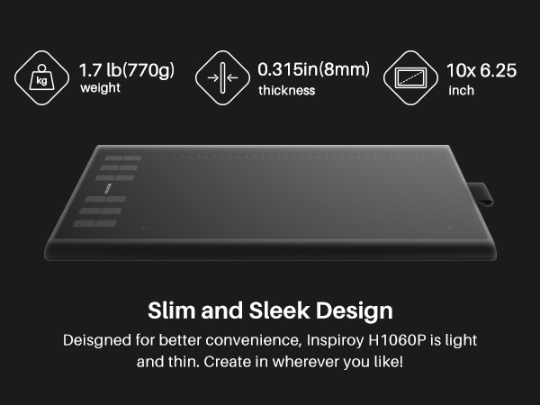 HUION Inspiroy H1060P Graphics Drawing Tablet with 8192 Pressure Sensitivity Battery-Free Stylus