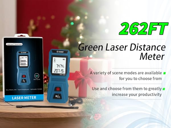 green laser distance meter with multiple measurement modes for portable and accurate