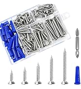 Wensilon (135Pcs) 304 Stainless Steel Wood Screw Quick Metal Self Tapping Flat Head with Drywall ...