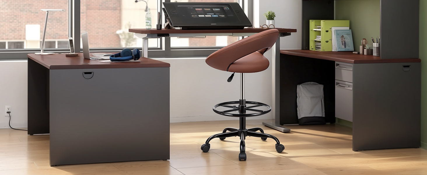 Office Drafting Chair with Foot Rest Wheels Shop Rolling Chair for Counter Kitchen Salon Home Vanity