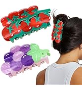 2 PCS Fruit Vegetables Shape Hair Claw Clips Tomato Shape Hair Claw Clip Grape Hair Clip Cellulos...