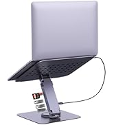 EJAY Laptop Stand with USB Hub and SD/TF Card Reader, 360 Rotating Computer Riser with 2 USB-A + ...