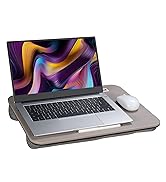 Lap Desk Grey PU Leather, Portable Laptop Desk Fits Up to 16" Laptops, with Tablet Slot, Built-in...