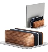 JCZT Vertical Laptop Stand, Walnut Dual Laptop Holder with Adjustable Aluminum Alloy Base Laptop ...