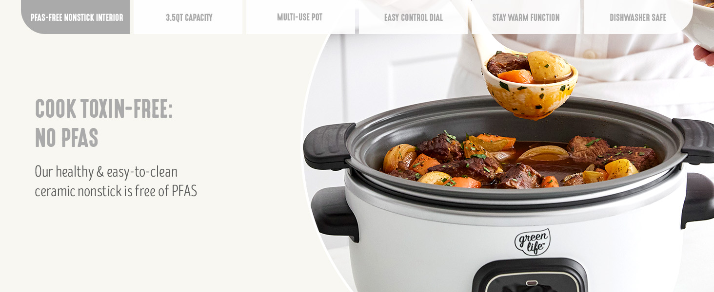 GreenLife, Ceramic Nonstick, PFAS-Free, Non-Toxic, Slow Cooker, Electrics