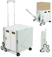 76L Folding Utility Cart Portable Rolling Crate Handcart Shopping Collapsible Tool Box with Stair...