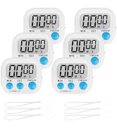 ZILLEEN Kitchen Timer Digital with Magnetic Back for Kids Classroom, White 6 Pack