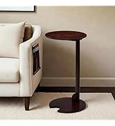 Klabelle Bamboo Side Table for Sofa - Adjustable Height C Shaped End Tables for Small Spaces, Cou...