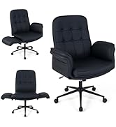 Giantex Criss Cross Chair with Armrests &amp; Wheels, Cat Scratch Leather Makeup Vanity Chair with Ro...