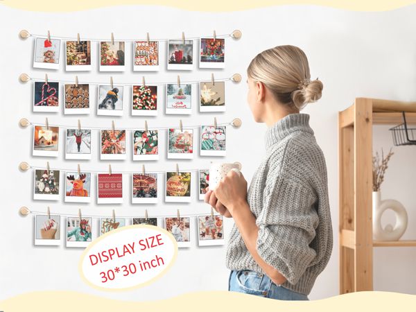 Hanging Photo Display Room Wall Decor - 5 Strings with 30 Clips - Sculptural Picture Frames Collage