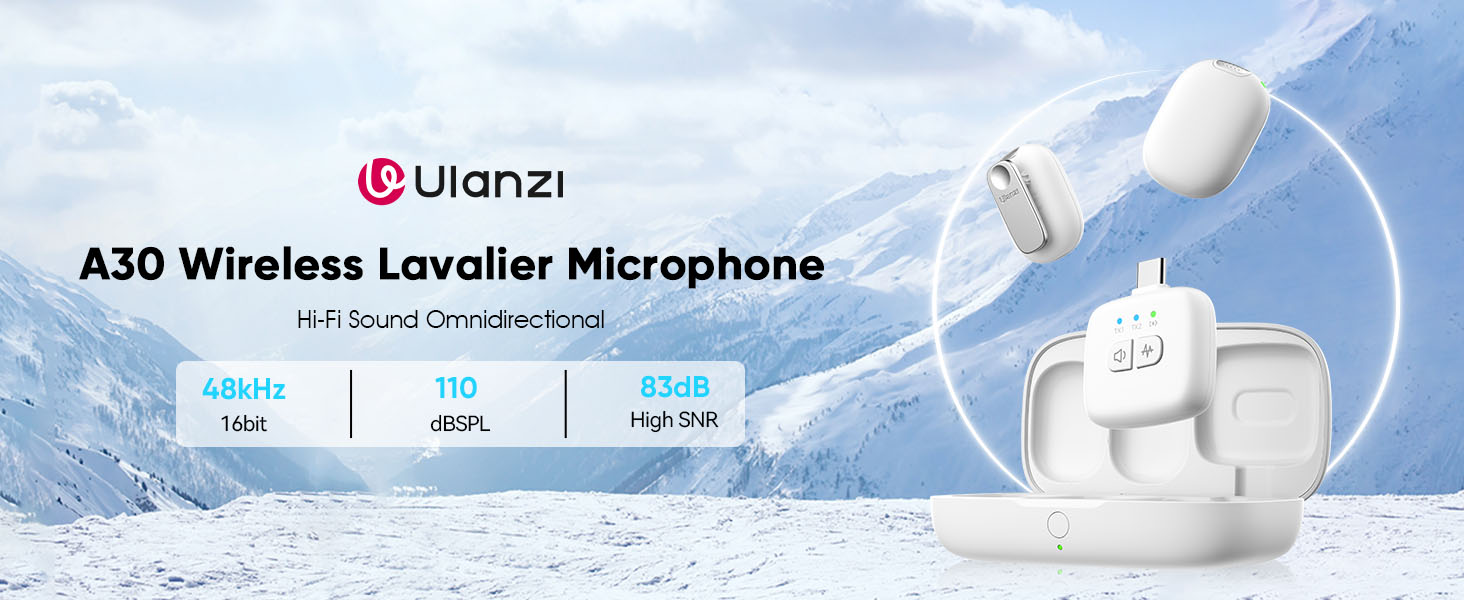ULANZI A30 Tiny Mic Magnetic, Wireless Lavalier Microphone Mini Size, Noise Cancellation