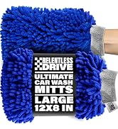 Relentless Drive Premium Car Wash Mitt (2-Pack, XL) - Car Wash Sponge - Chenille Microfiber Car W...