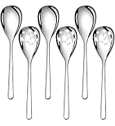 AYFDISHS 6-Piece Slotted &amp; Solid Serving Spoons Set, 9.4 Inch Stainless Steel Perforated Serving ...