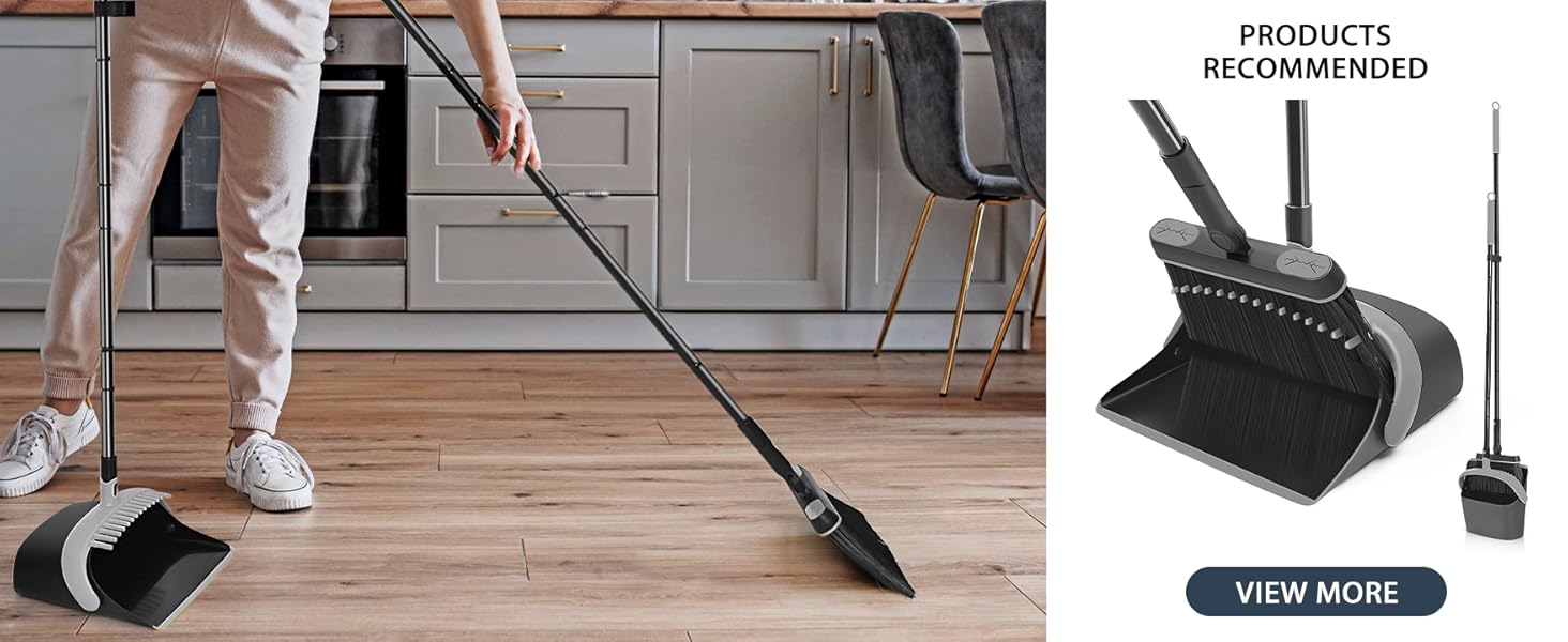 Gray Black Broom and Dustpan Set