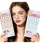 4th July Star Face Gems Stickers, Self-Adhesive Glitter Red &amp; Blue Star Rhinestone Stickers, Patr...