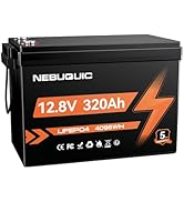 NebuQuic 12V 320Ah LiFePO4 Lithium Battery, 12 Volt 300Ah+ Lithium Batteries with 200A BMS, EV Gr...