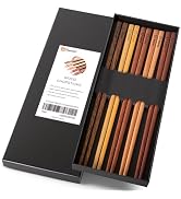 MFJUNS 5 Pairs Wood Chopsticks Set, Panda Engraved Reusable Chopsticks, Rosewood/Wenge/Beech/Iron...