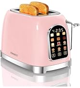 RONGBEST Retro 2 Slice Stainless Steel Toaster with Wide Slot Touchscreen, Reheat &amp; Defrost, 6 Br...