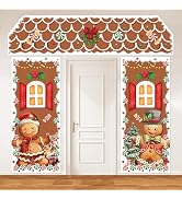 3 Pcs Christmas Gingerbread House Door Cover Decorations, Xmas Gingerbread Candy Hanging Backdrop...