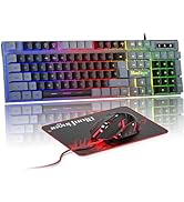 BlueFinger RGB Gaming Keyboard and Backlit Mouse Combo, USB Wired, LED Gaming Set for Laptop PC C...