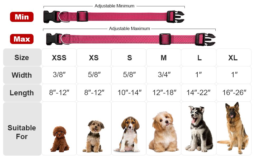 Reflective Dog Collar with Buckle Adjustable Safety Nylon Collars for Small Medium Large Dogs