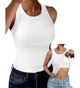 GKBK Tank Top for Women Built in Bra High Neck Ribbed Basics Tops Racerback Fitted Bra Tanks