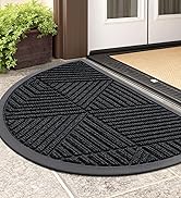 Smiry Half Circle Front Door Mat Outside Entrance, Heavy Duty Sturdy Natural Rubber Doormat, Trap...