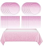 41Pcs Ombre Pink Party Decorations Gradient Pastel Pink Tableware Set Include Paper Plates Napkin...