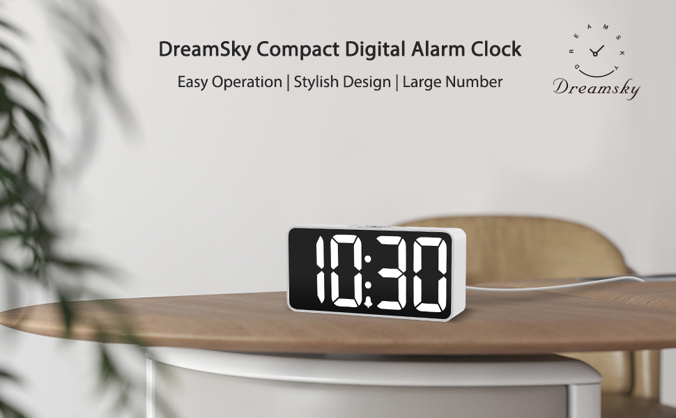 DreamSky Digital Alarm Clock with Fully Dimmable Display and USB Charging Port